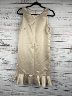Camilyn Beth Dress Women's SZ 6 Champagne Sleeveless Ruffle Hem Formal Lined USA